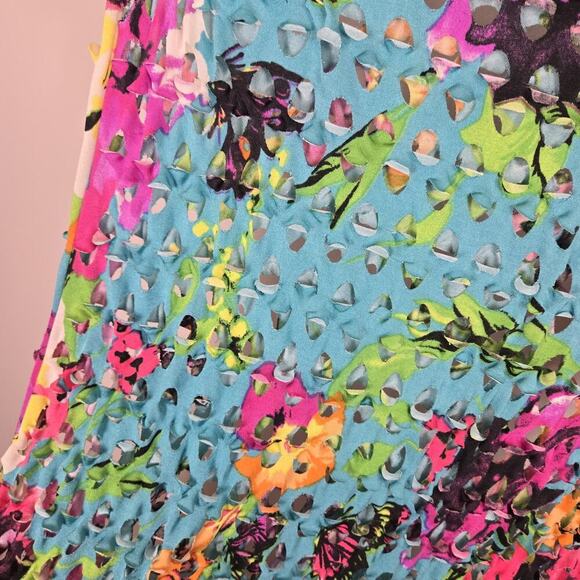 Neon Abstract Floral Cutout Swim Coverup Mini Dress MED Indie Sleeze Sexy Beach - Picture 7 of 7